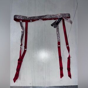 Victoria's Secret Garter Belt Lingerie Red Rhinestone Bling XXS-Small